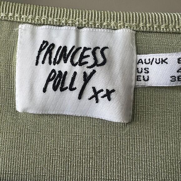 Princess Polly Ribbed Long Sleeve Open Back Mini Bodycon Dress Green Sz. 4 - Picture 3 of 14